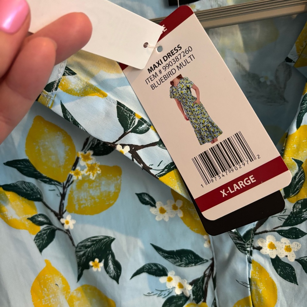 ❗️FINAL❗️NWT French Connection Blue and Yellow Lemon Midi Dress XL - Picture 10 of 14